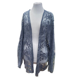 Sundance Freesia Bloom Sheer Embroidered Kimono Dust Blue Open Cardi